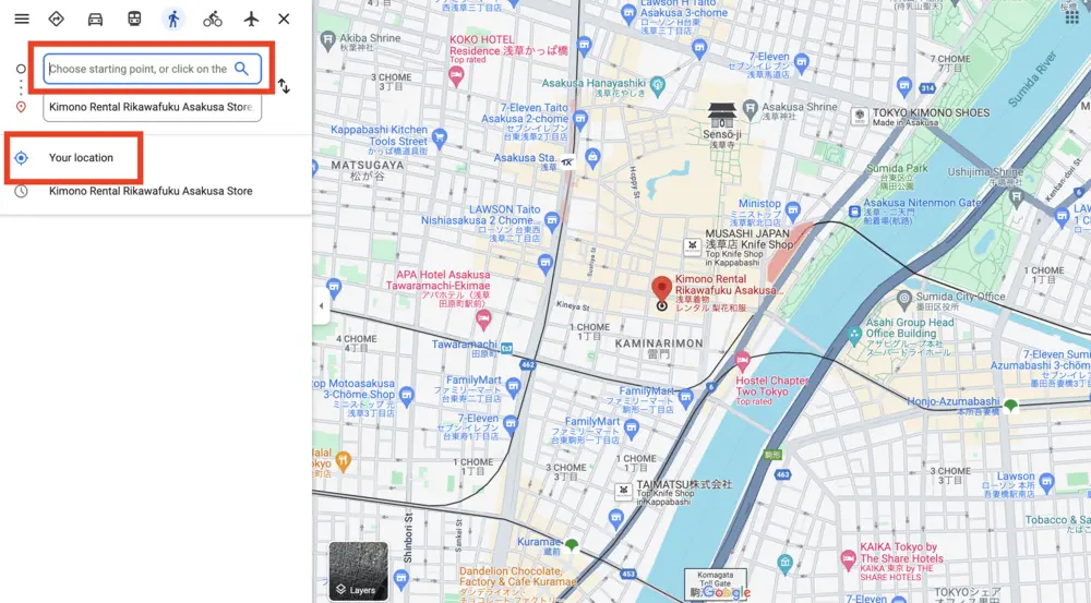 How to check access to Rikawafuku Tokyo Asakusa on Google Maps