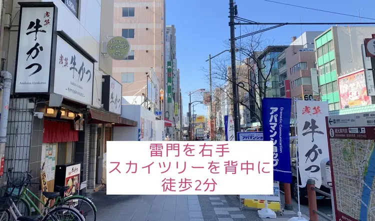 Walk about 2 minutes along Kaminarimon-dori Street