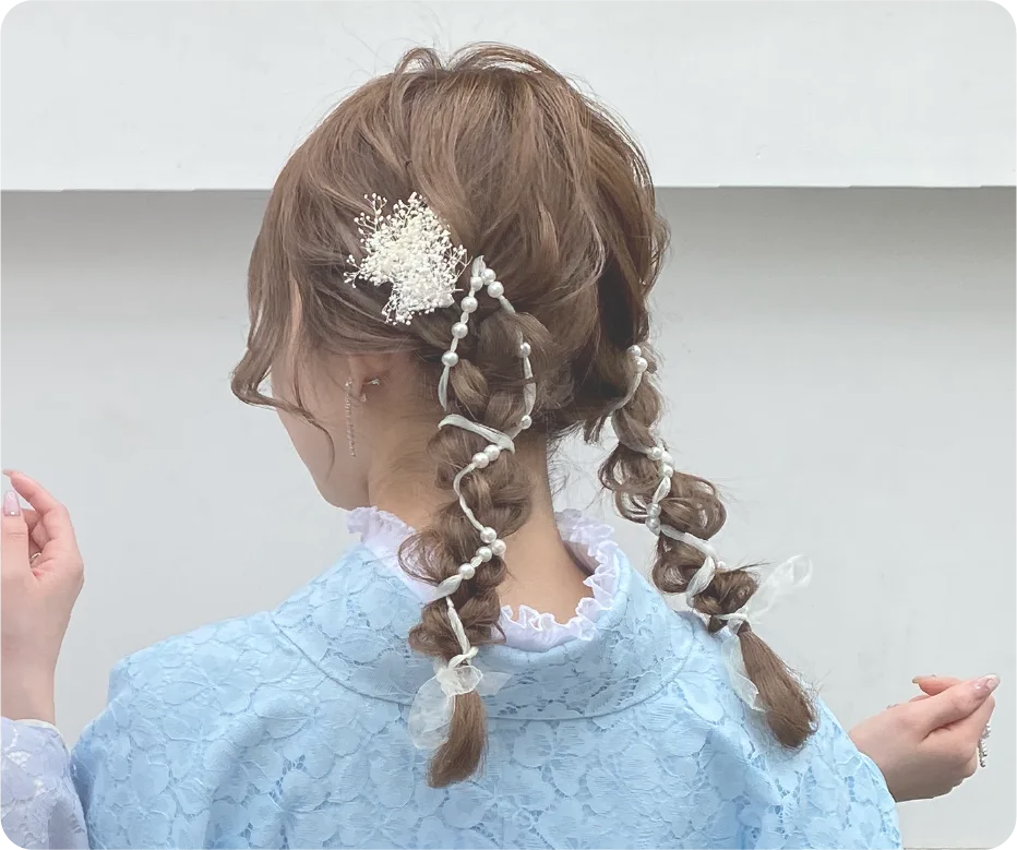 編みおろしツインのヘアセット例2