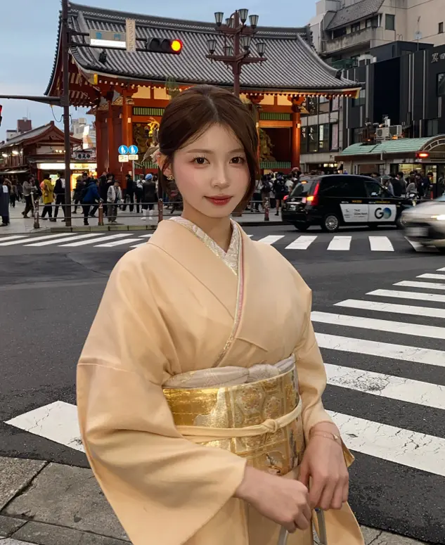 梨花和服のお太鼓結びコーディネート