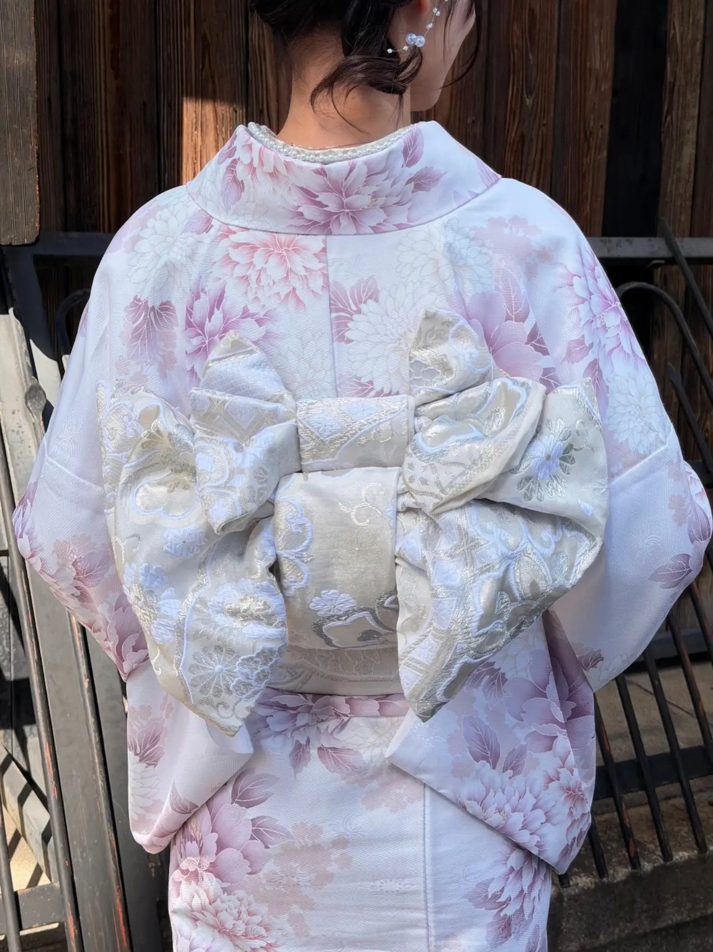梨花和服のダブルリボン帯コーディネート