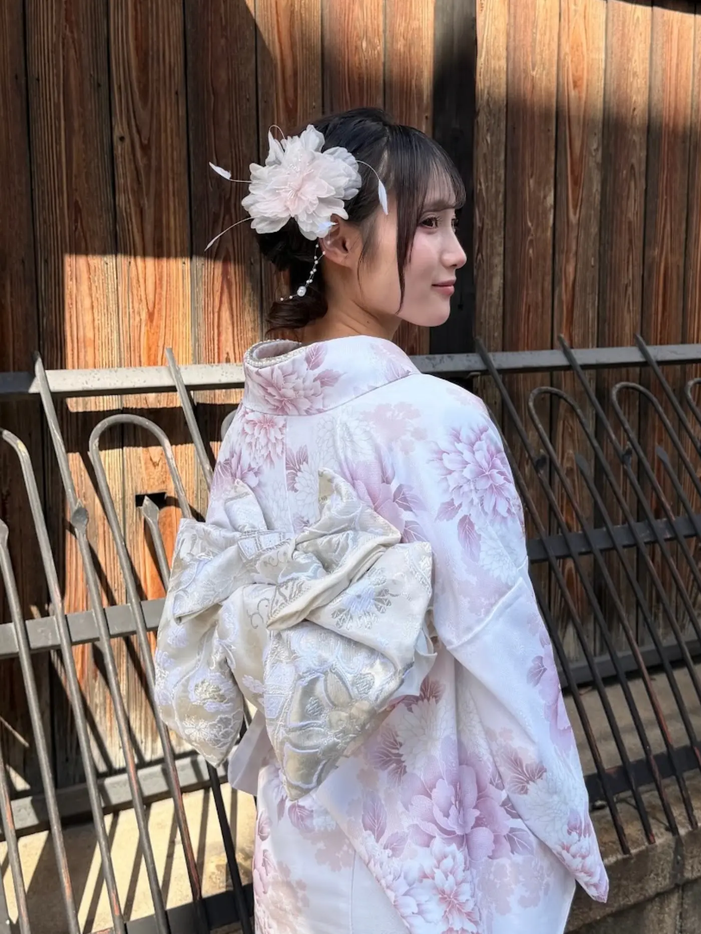 梨花和服のダブルリボン帯コーディネート