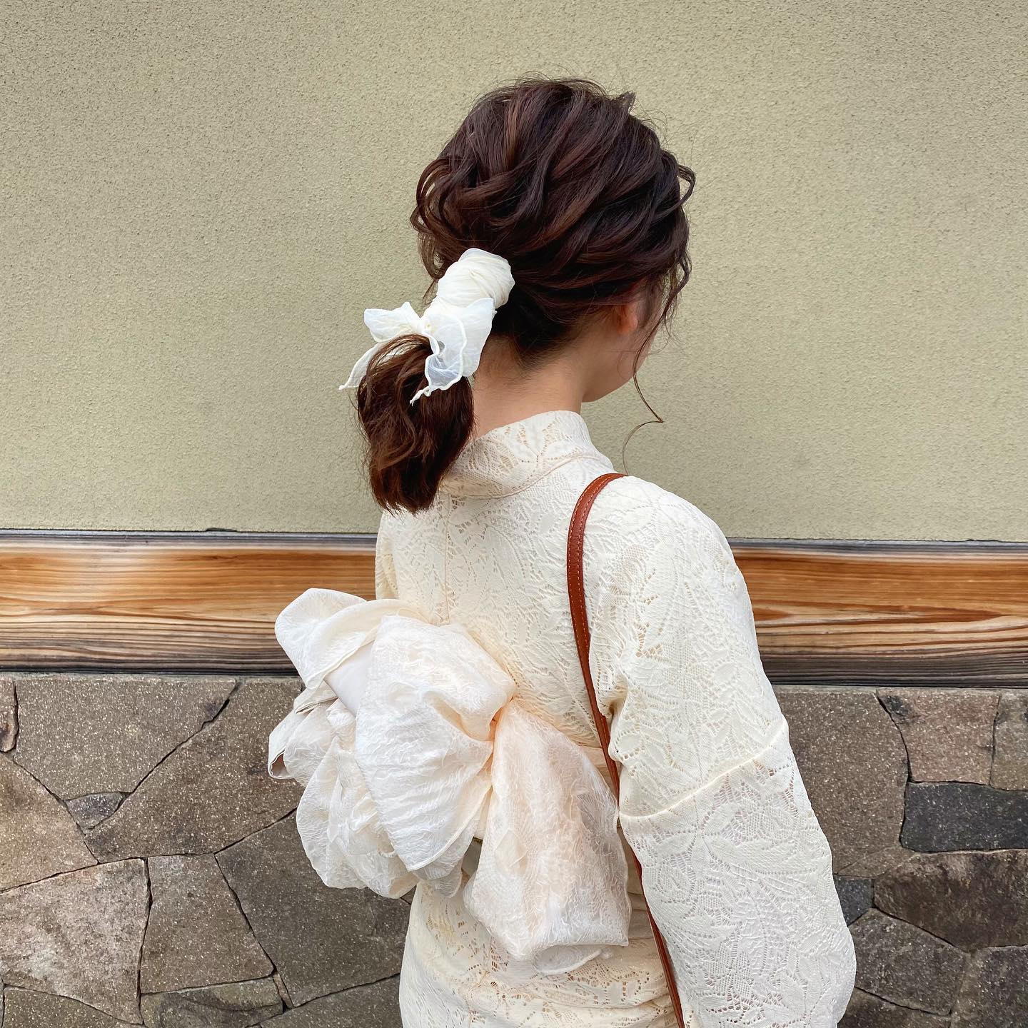 梨花和服のスカーフヘアセットイメージ