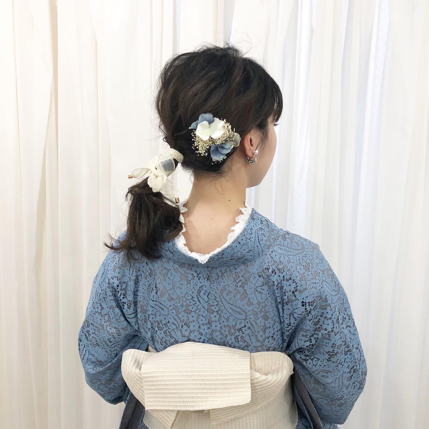 梨花和服のスカーフヘアセットイメージ