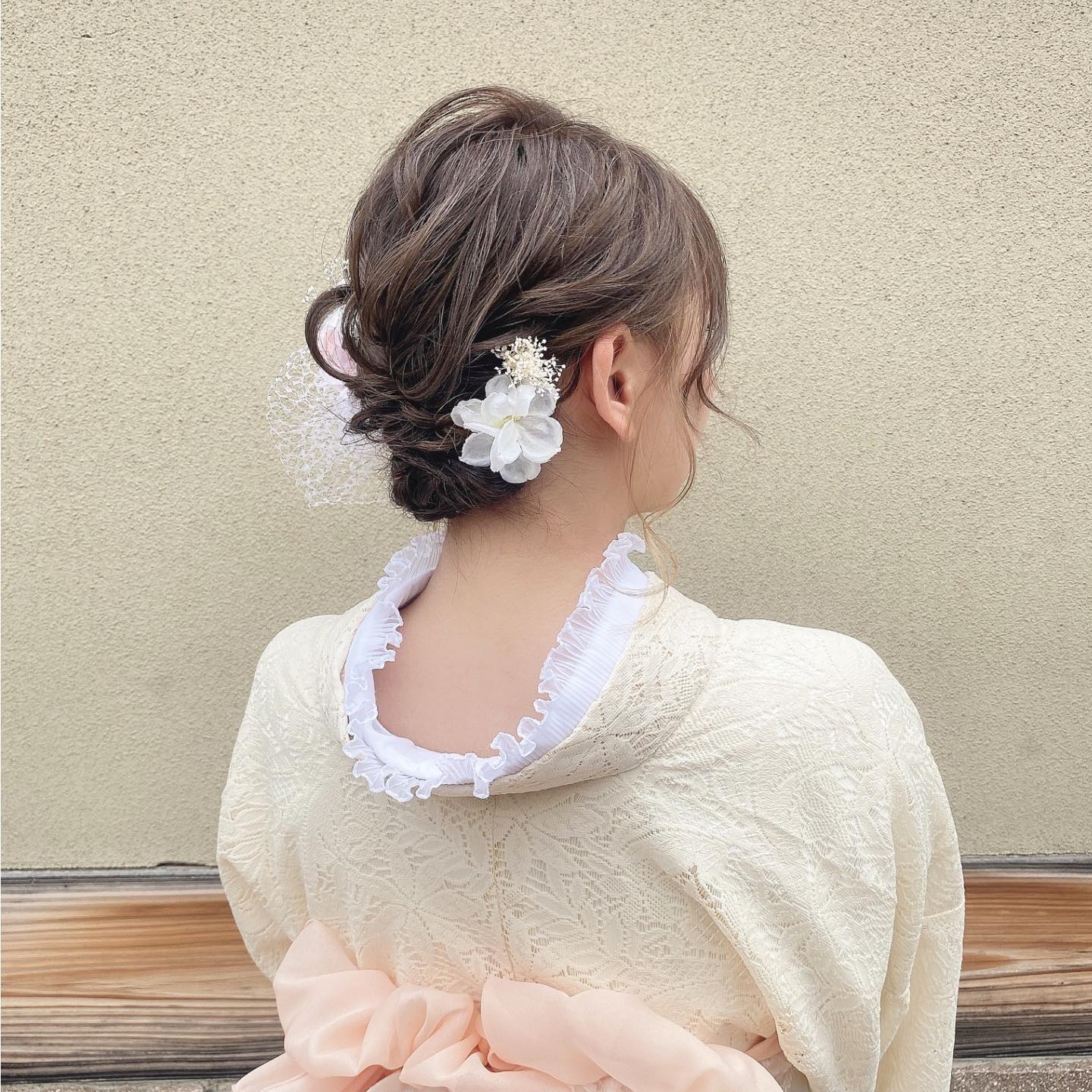 梨花和服のアップスタイルヘアセットイメージ