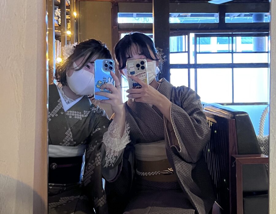 京都駅で可愛いレトロ着物レンタルをして着物散策