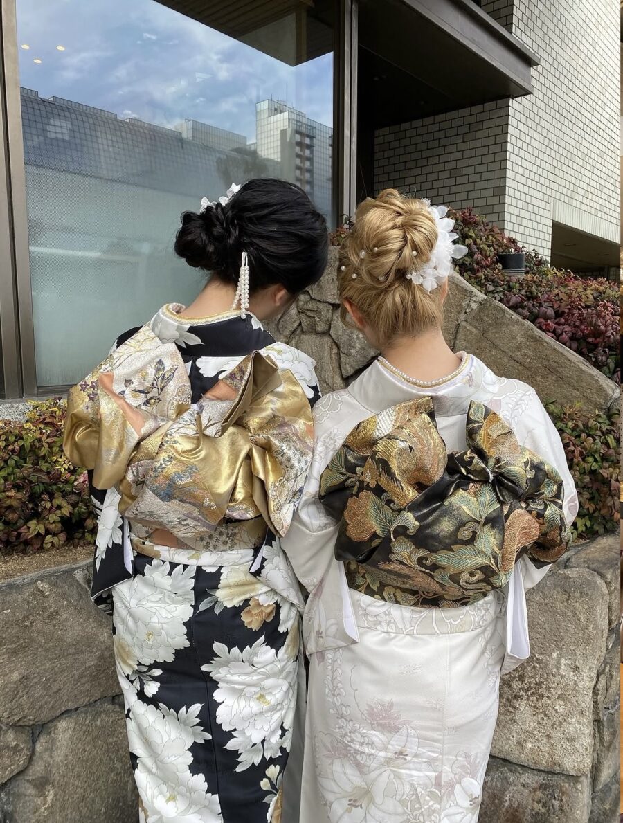 大人気の振袖結びで友達とリンク着物コーデしてみた！